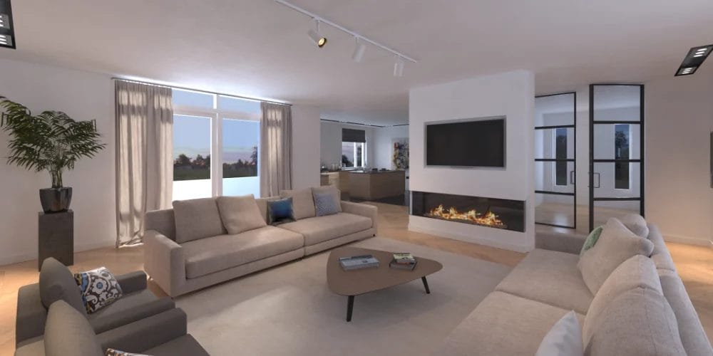 Een VR-simulatie van een woonkamer.