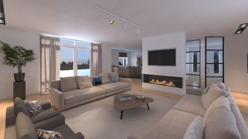 Een VR-simulatie van een woonkamer.