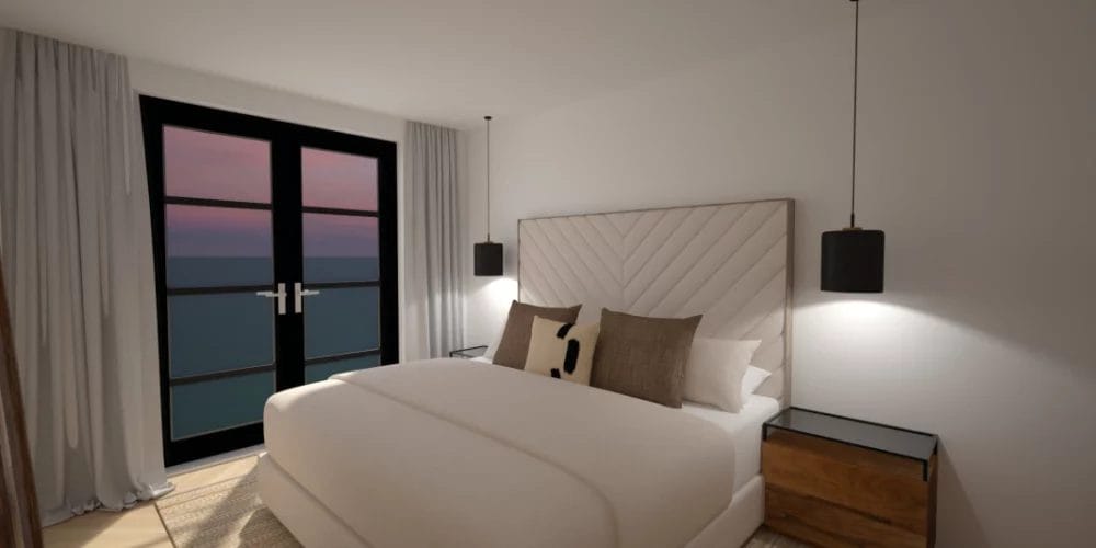 Een 3D-weergave van een slaapkamer . 3D ontwerp modelwoning, art impressions, virtual reality, VR