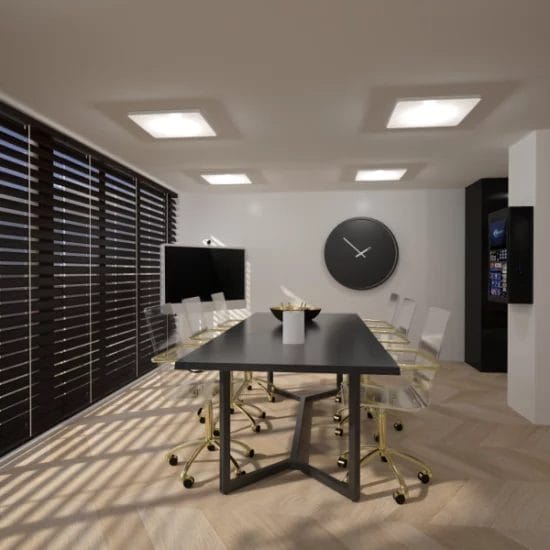 Een 3D-weergave van een kantoorruimte. VR, Virtual Reality