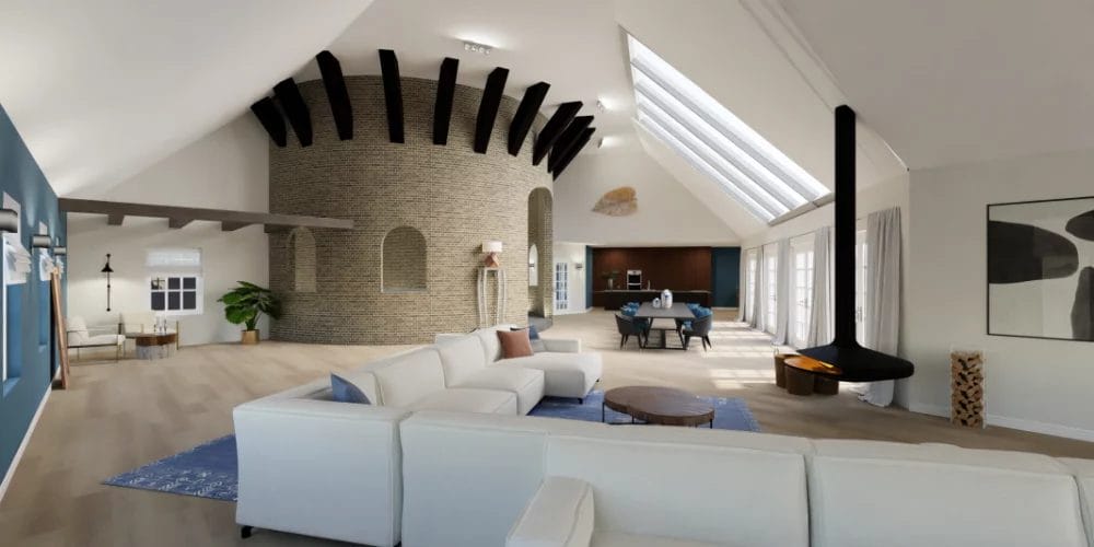 de perfecte verbouwing molen Krimpen, virtual reality ontwerp Molen, 3D ontwerp Molen, van restaurant naar woonhuis, verbouwing in VR