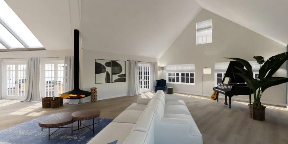 de perfecte verbouwing molen Krimpen, van restaurant naar woonhuis, Virtual Reality ontwerp, modulaire bank