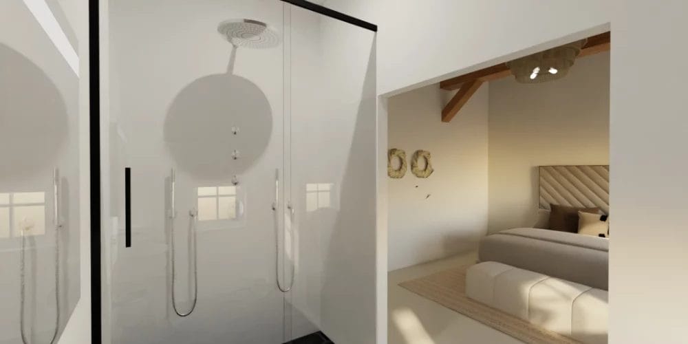 de perfecte verbouwing van woonboerderij Nijeveen, art impression woning, Virtual reality ontwerp, 3D ontwerp, badkamer slaapkamer, houten balken