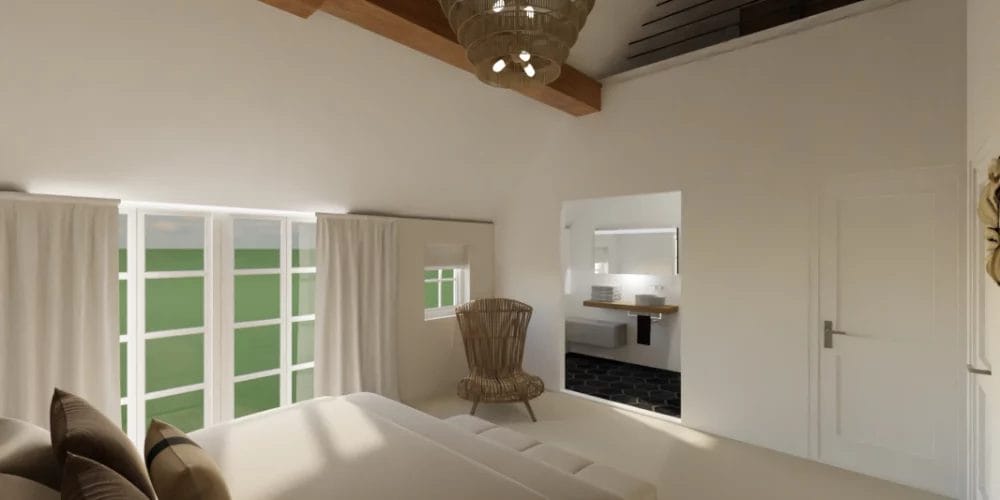 de perfecte verbouwing van woonboerderij Nijeveen, art impression woning, Virtual reality ontwerp, 3D ontwerp, badkamer slaapkamer, houten balken