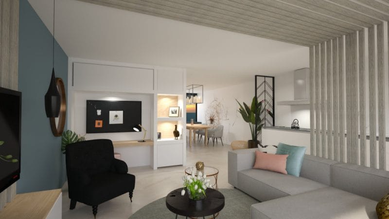 de perfecte verbouwing Alphen, woonkamer, roomdivider, 3d, virtual reality
