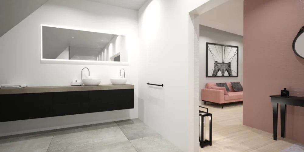 verbouwing woonboerderij Ridderkerk, plattegrond, VR, Virtual reality ontwerp, 3D, slaapkamer en badkamer