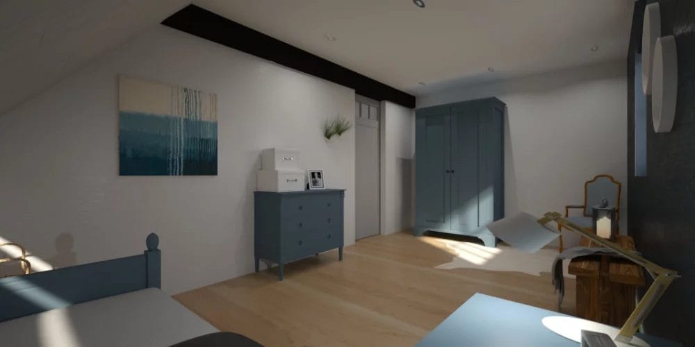 verbouwing woonboerderij Ridderkerk, plattegrond, VR, Virtual reality ontwerp, 3D, slaapkamer